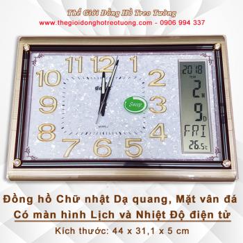 Đồng hồ Chữ nhật Mặt vân đá, có Dạ Quang & Màn hình Điện tử Lịch, Nhiệt Độ - Mã số: 5102